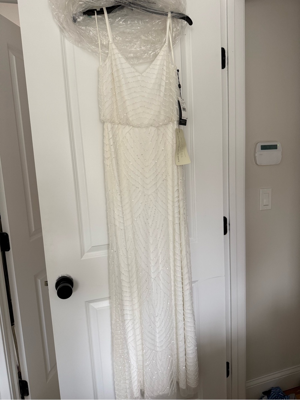 Adrianna Papell Ivory Beaded V-Neck Evening Gown